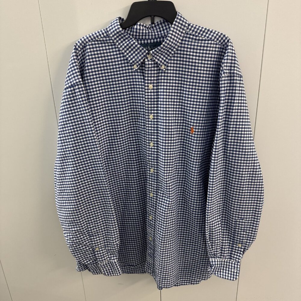 Polo Ralph Lauren Button Shirt Men 4XB Blue/White Gingham Check‎ Plaid Cotton
